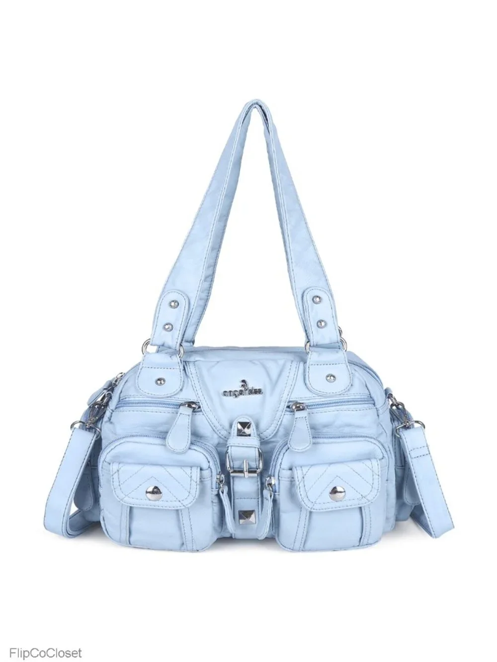 Washed PU Leather Hobo Crossbody Shoulder Bag Multi-Pocket Detachable Strap